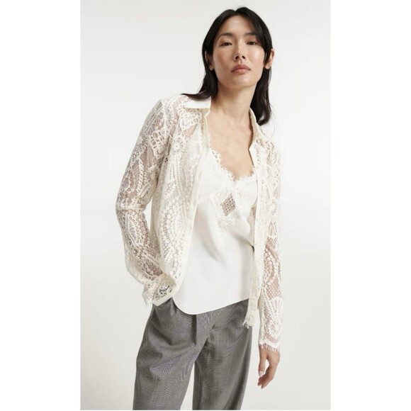 Dorothee Schumacher Causal Romance Lace Button Down Blouse NWT Sz M Powder White - Picture 1 of 13